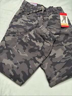 Kids' Gray Camo Drawstring Cargo Jeans - Casual Comfort